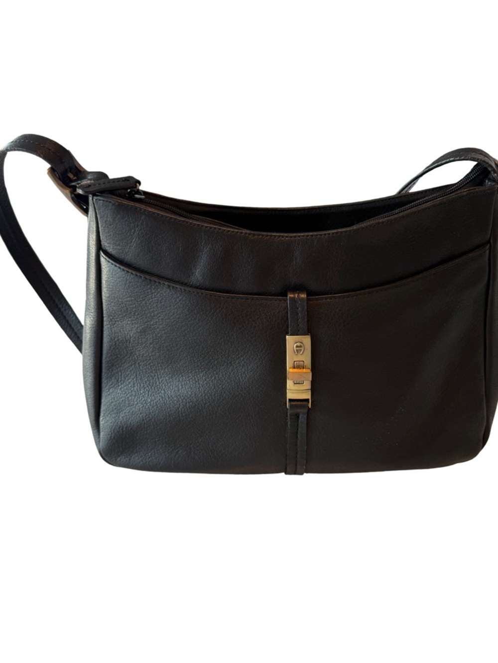 Aigner Minimalist Vintage Shoulder Bag With Adjustable 37” Strap In Black.